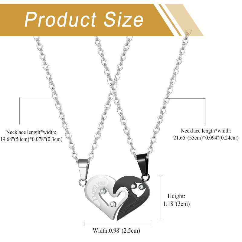 Cupimatch 2-Piece Stainless Steel Couple Necklace Rhinestone I Love You Heart Puzzle Matching Pendant for Couples with Love Chain for Valentine's Day - Image 2